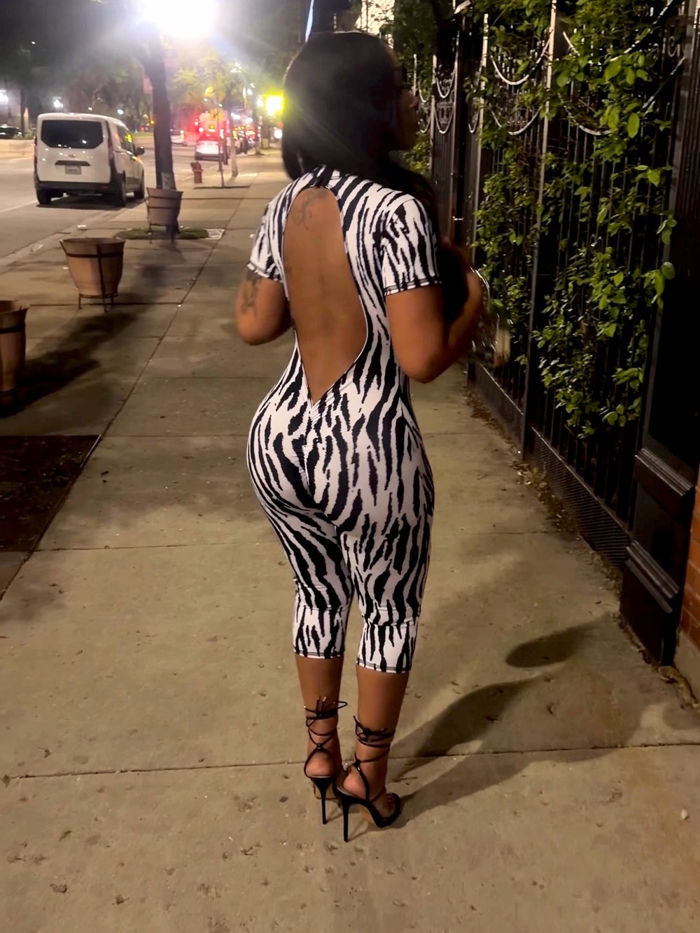 JLORRAINE Backless Zebra-Print Cropped Jumpsuit - Black & White